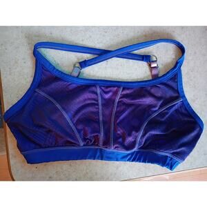 Strappy Sports Bra Medium Criss Cross Back Blue Orange Athleisure Gym Yoga